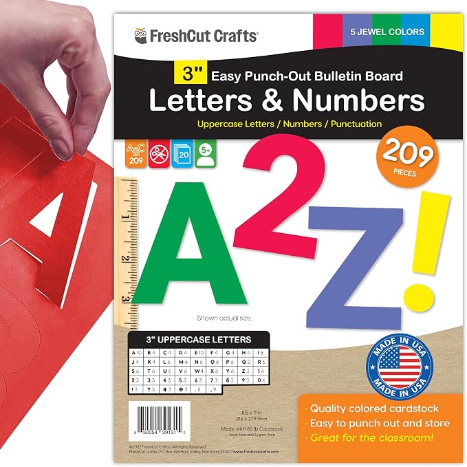 209 Pcs 3" Jewel Bulletin Board Precut Letters & Numbers, Capital Letters by FreshCutCrafts