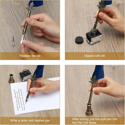 AHIER Quill Pen and Ink Set, Feather Pen Quill Pen Set Includes 5 Steel - Image 5