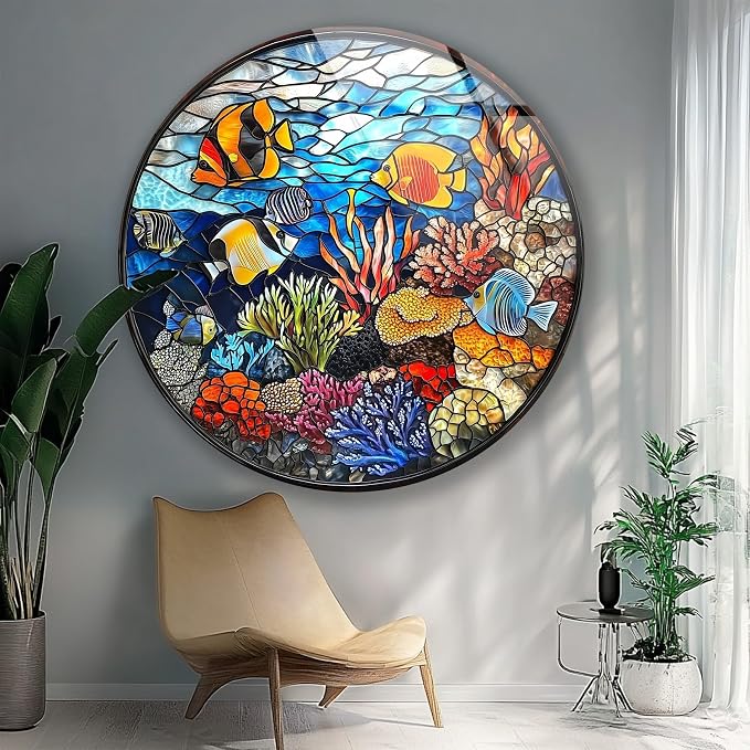 My Photostation.com 24'' Diameter Coral Reef Mosaic Round Glass Wall Art - Image 5