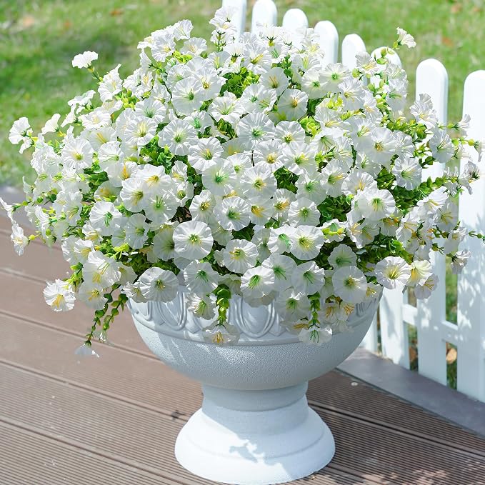 Artificial Flowers Fake Plants for Outdoors Decoration, 12 Bundles White Silk - Image 3