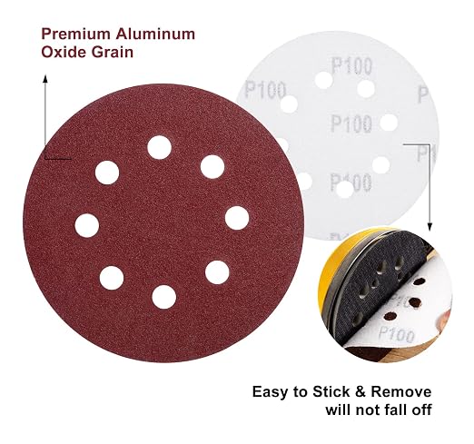 S SATC 150 Pcs Hook and Loop Adhesive Sanding Discs 5 Inch 8 Hole Sandpaper 100 - Image 5