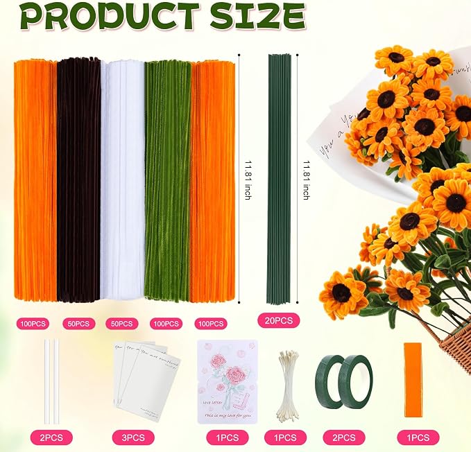 400 Pieces Craft Pipe Cleaners Bulk, Floral Stems - Image 4