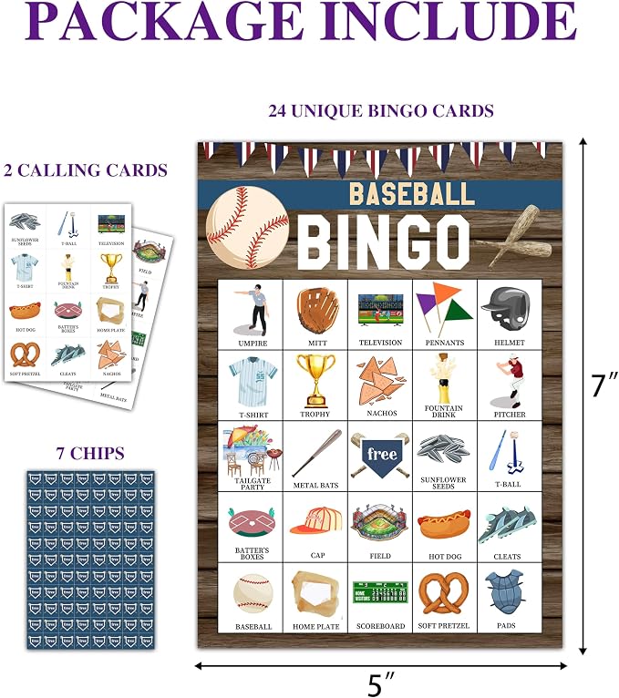 Baseball Bingo Game, Baseball Party Games Cards - Image 2