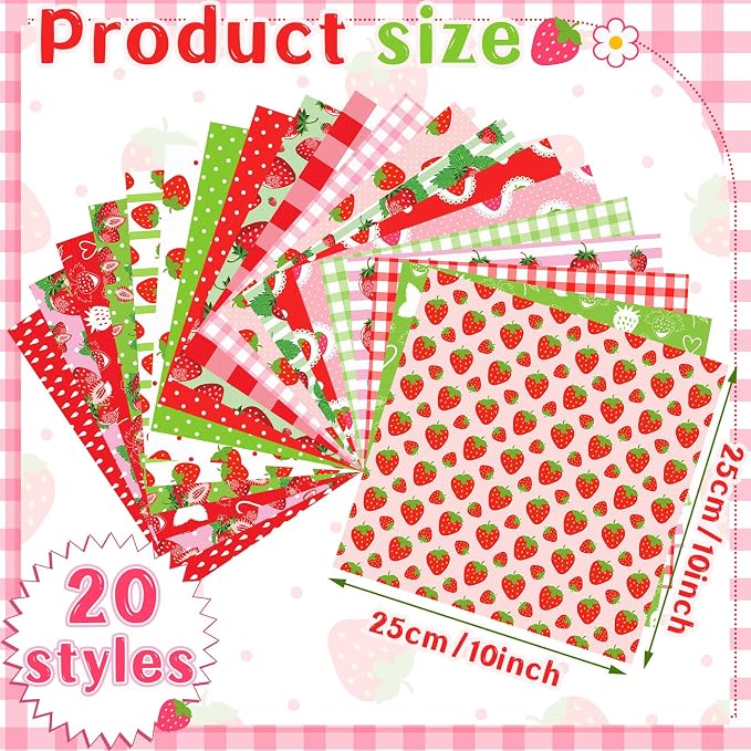 Ganeen 60 Pcs 10 x 10 Inch Strawberry Quilting Fabric Squares Multicolor - Image 2