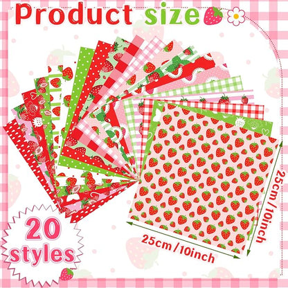 Ganeen 60 Pcs 10 x 10 Inch Strawberry Quilting Fabric Squares Multicolor - Image 2