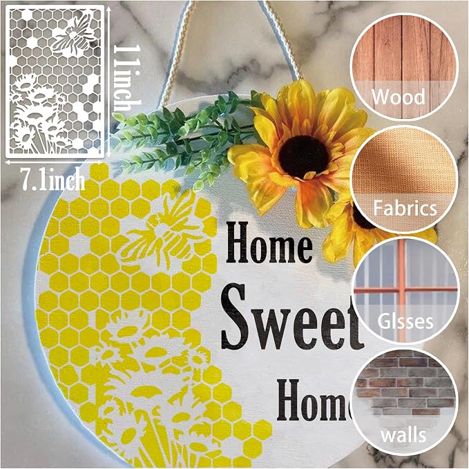 8 Pieces Stencils for Crafts Reusable Texture Spider Stencils Net Wood Grain - Image 5