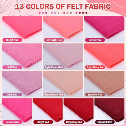 XSEINO 13 Rolls 8"x35" 1.4mm Thick Soft Felt Fabric Sheet 13 Assorted Red - Image 2