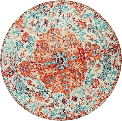 Lahome Bohemian Floral Medallion Round Rug - 4Ft Soft Bedroom Area Rug Oriental - Image 9