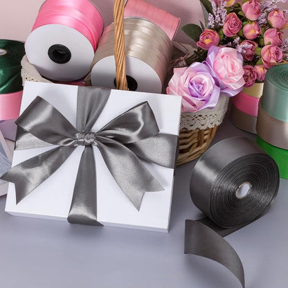 1 Inch Steel Gray Solid Satin Ribbon, 50 Yards Craft Fabric Ribbon - Image 4