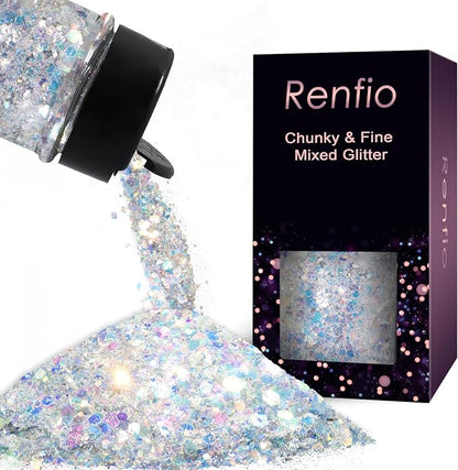 Renfio Opal Chunky Glitter, 1.75oz/50g Silver Glitter, Dreamy High Sparkle by Renfio