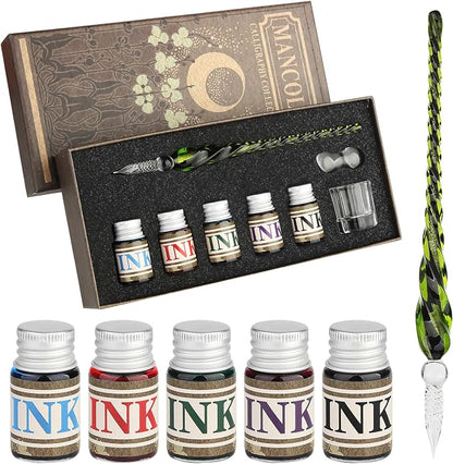 Mancola Glass Dipped Crystal Calligraphy Pen Set - Image 8