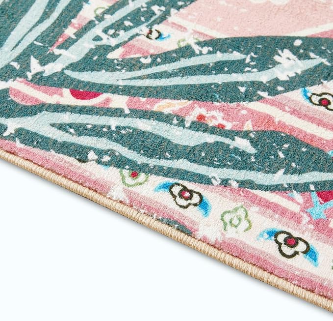 Oriental Tropical Hallway Runner Rug 2x6 Washable, Thin Stain Resistant Pink - Image 5