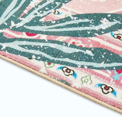 Washable Pink Rugs Thin Oriental Boho Vintage Cute Tropical Leopard 6ft Round - Image 5