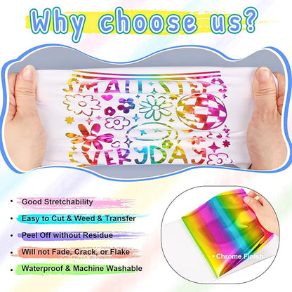 VINYL FROG Metallic Foil HTV Vinyl Roll 12" x12ft Rainbow Chrome Heat Transfer - Image 2