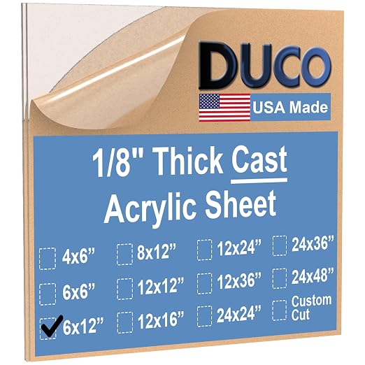 Duco USA-Made Clear Cast Acrylic Sheet 1/8 Inch Thick 6" x 12" by DucoPlasticsSupply