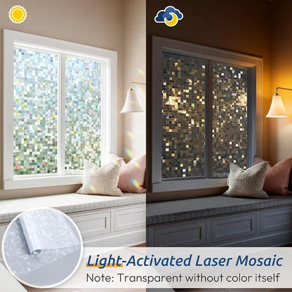 rabbitgoo Stained Glass Window Privacy Film Mosaic Pattern, Frosted Glass - Image 2