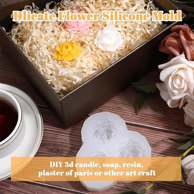 3 Cavity Rose Candle Molds, Silicone Flower Molds - Image 4