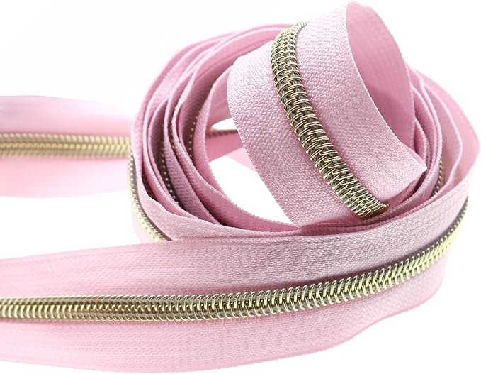 Leekayer #5 Gold Metallic Nylon Coil Zippers by The Yard Bulk 10 Yards Pink - Image 3