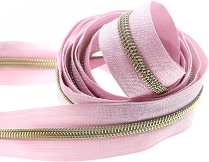 Leekayer #5 Gold Metallic Nylon Coil Zippers by The Yard Bulk 10 Yards Pink - Image 3