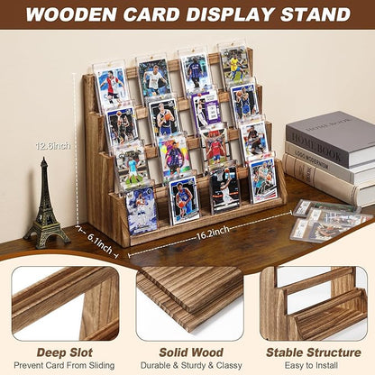 Emfogo Card Display Stand, 4-Tier Trading Card Display, Wooden Graded Baseball - Image 6