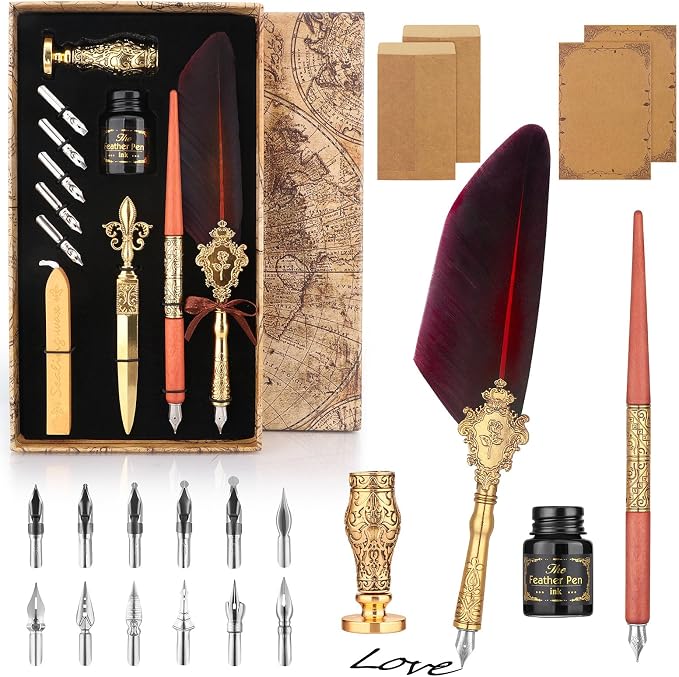Feather Quill Pen and Ink Set 27Pcs Calligraphy Pens Fountain Pen Calligraphy by GrnVibe