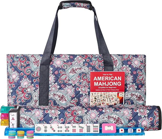 American Mahjong Game Set, 166 White Tiles, 4 All-in-One Color Rack/Pushers by GUSTARIA