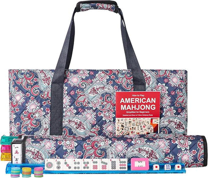 American Mahjong Game Set, 166 White Tiles, 4 All-in-One Color Rack/Pushers by GUSTARIA