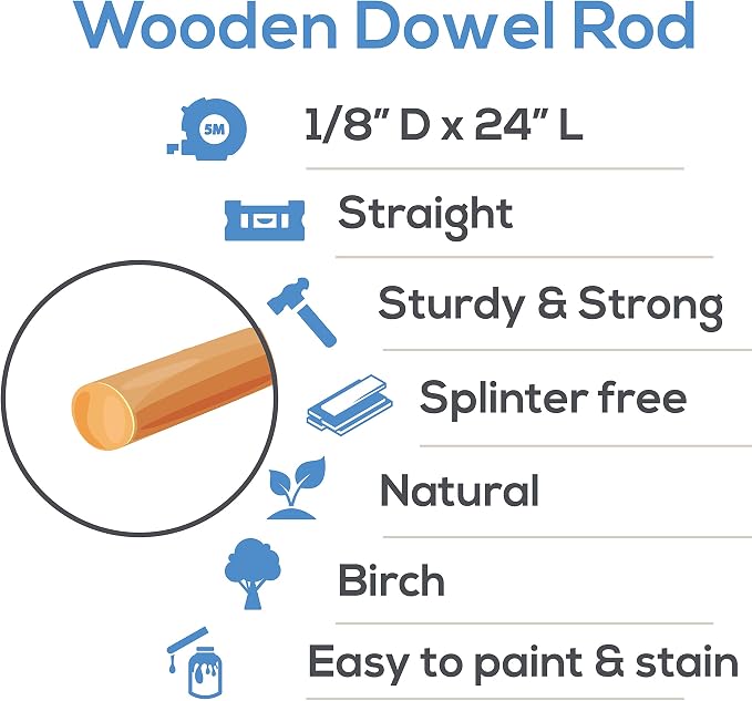 Dowel Rods Wood Sticks Wooden Dowel Rods 1/8 x 24 Inch Unfinished Hardwood - Image 4
