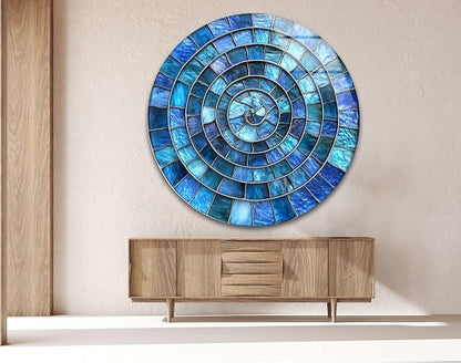 My Photostation.com 27.5'' Diameter Blue Aqua Spiral Harmony Round Glass Wall by MyPhotostation