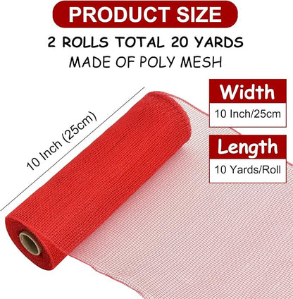 TONIFUL 2 Rolls 10 Inch Red Decorative Mesh Ribbbon Rolls, Fabric Mesh - Image 2