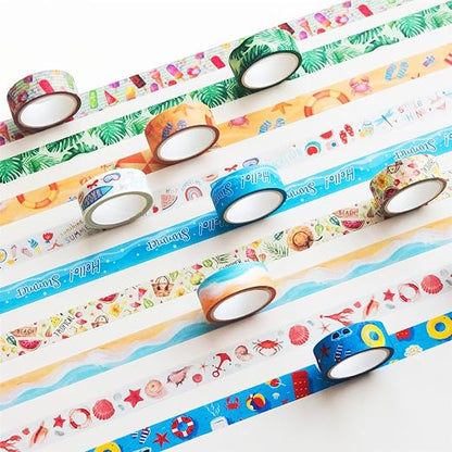 YUBBAEX 10 Rolls Four Seasons Washi Tape Set Beach Ice Cream Masking Decorative - Image 2