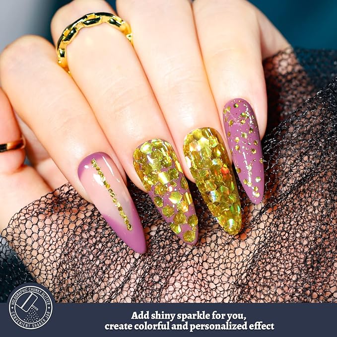 LEOBRO Gold Glitter, 160g/5.64oz Holographic Chunky Glitter - Image 6