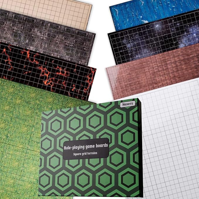 Hexers Role-Playing Game Board Mat, Square Grid Terrains, 8 Different terrains by Hexers