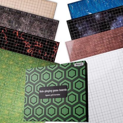 Hexers Role-Playing Game Board Mat, Square Grid Terrains, 8 Different terrains by Hexers