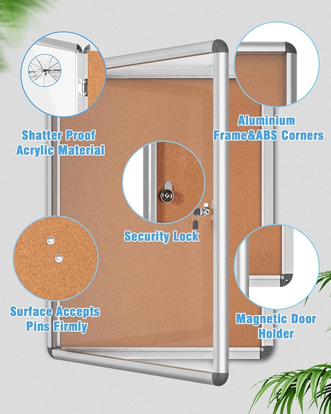2 Pack 26"x20" Enclosed Bulletin Board, Lockable Weather-Resistant Aluminum - Image 3
