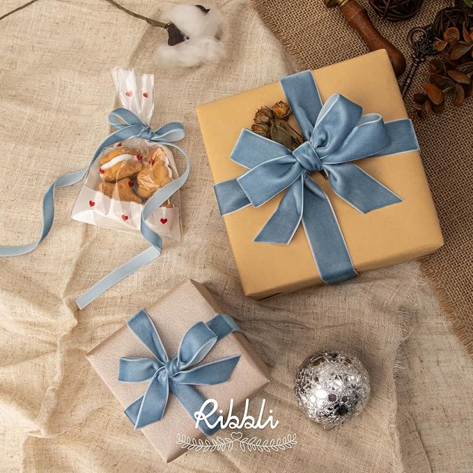 Ribbli Dusty Blue Velvet Ribbon 5/8 Inches Continuous10 Yard Spool Blue - Image 2