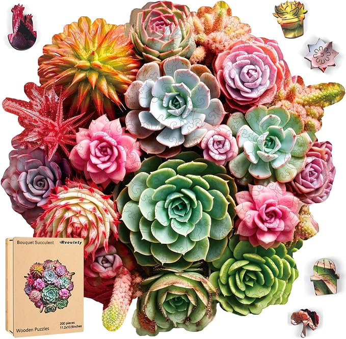 Wooden Puzzles for Adults 500 Piece, Colorful Succulent Puzzle for Mom by Reouintywoodenpuzzle