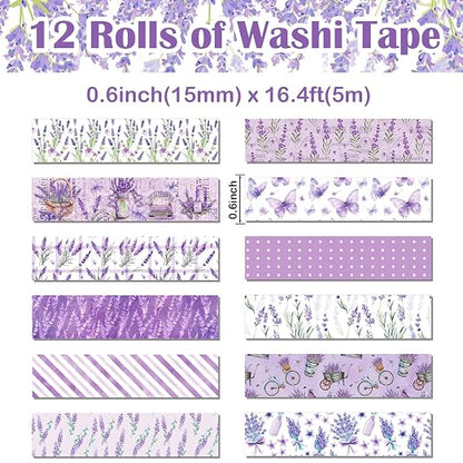 12 Rolls Lavender Washi Tape, Flower Butterfly Decorative Tape - Image 2