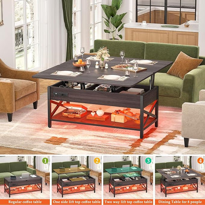 Aheaplus Coffee Table Lift Top Multi-Function Coffee Table Converts to Dining - Image 5