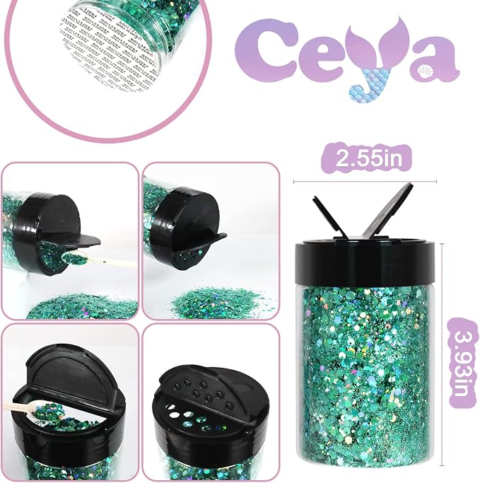 Ceya Holographic Chunky Glitter, 4.9oz/ 140g Spring Green Craft Glitter Powder - Image 4