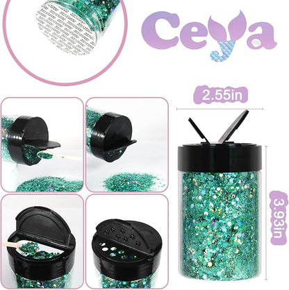 Ceya Holographic Chunky Glitter, 4.9oz/ 140g Spring Green Craft Glitter Powder - Image 4