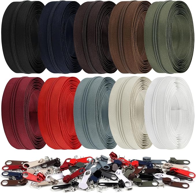 DOITEM 31 Yards 10 PCS Sewing Zippers #3 Nylon Coil Zippers Assorted Zipper by DOITEM
