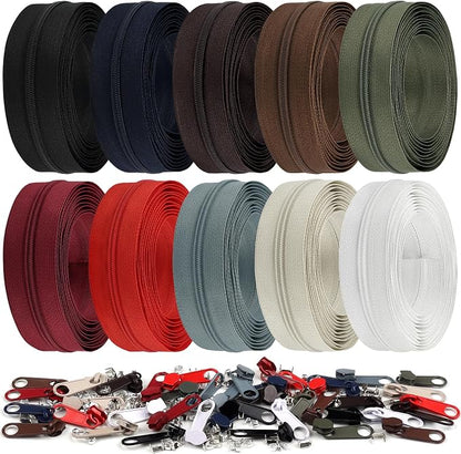 DOITEM 31 Yards 10 PCS Sewing Zippers #3 Nylon Coil Zippers Assorted Zipper by DOITEM