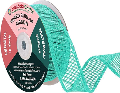 Mandala Crafts Turquoise Burlap Wired Ribbon 1.5 Inches Wide Jute Ribbons by MandalaCrafts