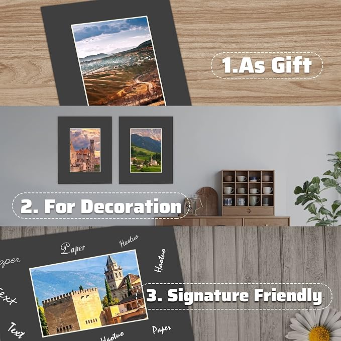 HOTUO 10 Pack Acid Free Black Picture Frame Mats, Pre-Cut 8x10 Picture Mats - Image 3