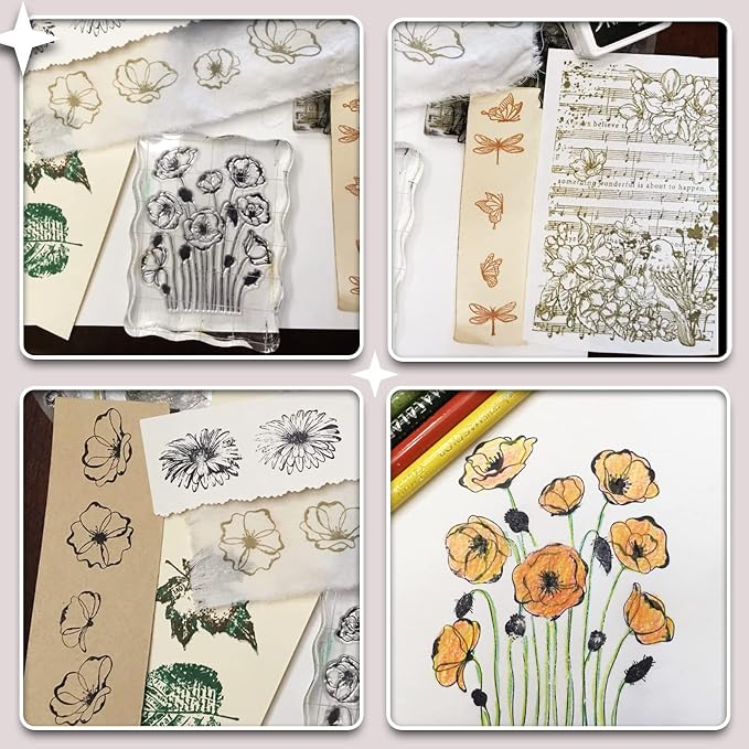 ORIGACH 9 Sheets Plants and Flowers Clear Stamps Silicone Transparent Stamps - Image 4