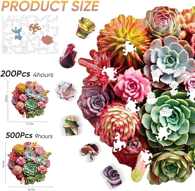 Wooden Puzzles for Adults 500 Piece, Colorful Succulent Puzzle for Mom - Image 3