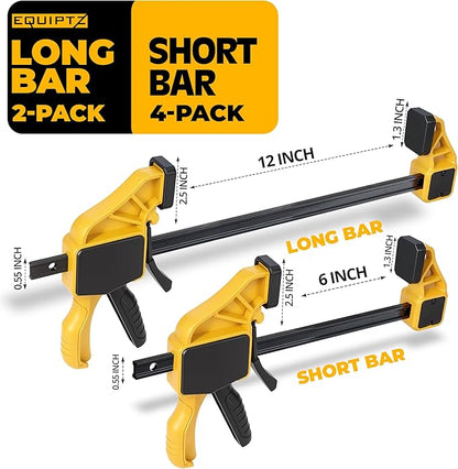 6 Pack Bar Clamps for Woodworking – 2 Pcs 12" & 4 Pcs 6" Quick Grip Clamps Set - Image 2