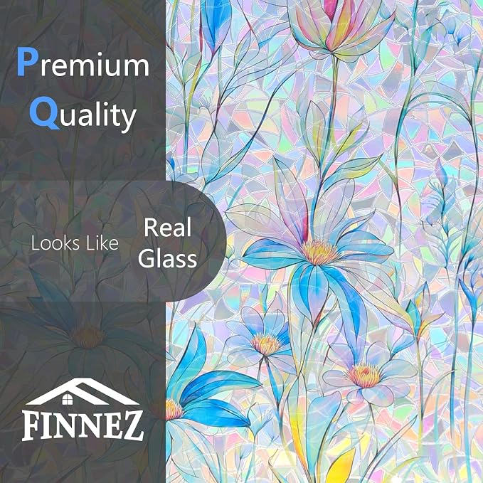 FINNEZ Window Privacy Film Stain Glass Film Flowers Rainbow Window Film Window - Image 7