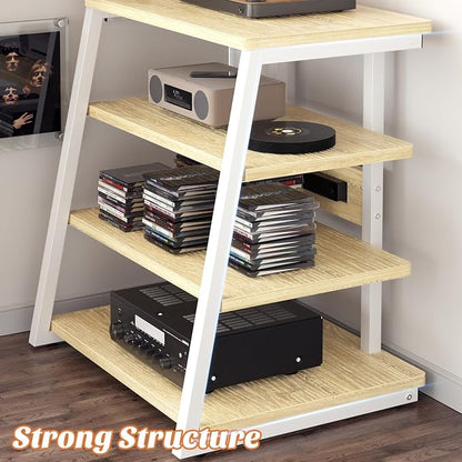AV Media Stand with Outlets, Media Console with LED Lights, Stereo Racks and - Image 6